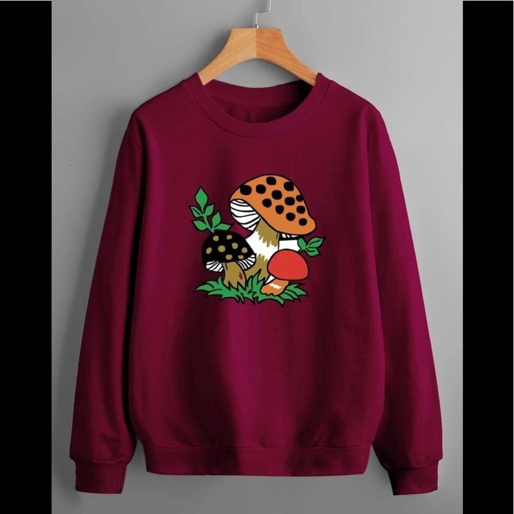 Mushroom Print Round Neck Sweatshirt, Size 4, NWOT